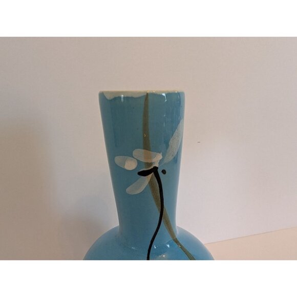 Hand-Painted Blue Ceramic Vase With Floral Design - Picture 3 of 7